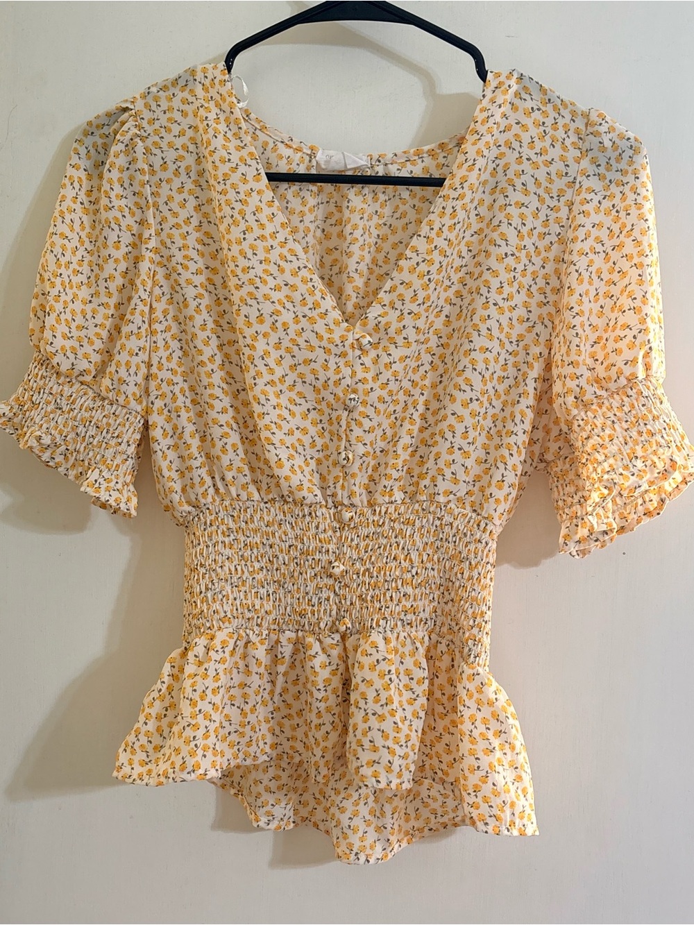 Sienna Sky Yellow Ditsy Floral Smocked Peplum Blouse